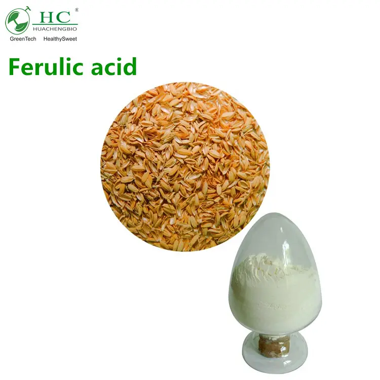 100% Natrual ผงสีขาวกรด Ferulic 98% กรด Ferulic ผง (HPLC)