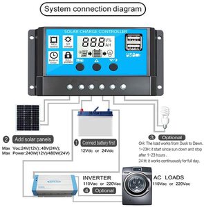 10A /20A /30A Solar regler 12V 24V Auto PWM-Controller mit LCD-Display 5V Solar-Laderegler mit zwei USB-Ausgängen - Product Image 2