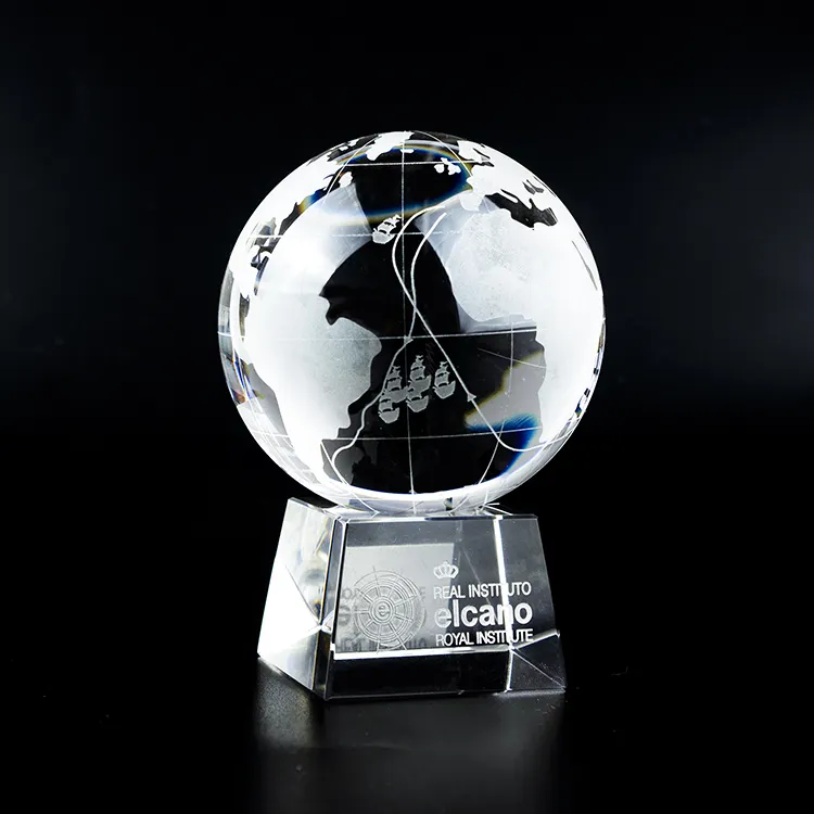 Pujiang WZ high quality clear K9 crystal globe awards custom 3d crystal glass earth globe with base for Gift