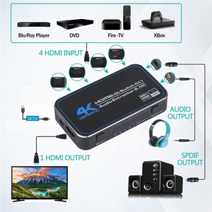 UHD 4K <strong>4</strong> <strong>Input</strong> <strong>1</strong> <strong>Output</strong> 2.0 Switch 4x1 <strong>Switcher</strong> Box Audio Extractor With ARC IR Control HDCP 2.2 For TV PS5