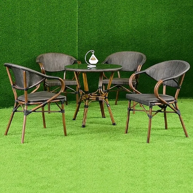 Роскошный минималистский алюминиевый 4 предмета Уличная Мебель Патио обеденный круглый садовый стол и 4 стула гостиная сад набор с кофе