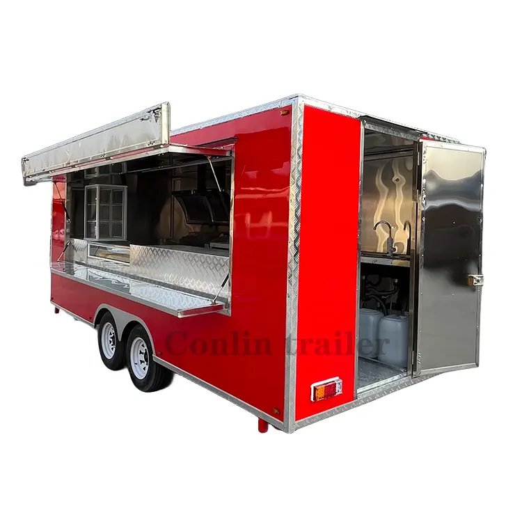 Nieuw Aangekomen Food Truck Ijs Bbq Roker Trailer Winkel Met Terras Te Koop