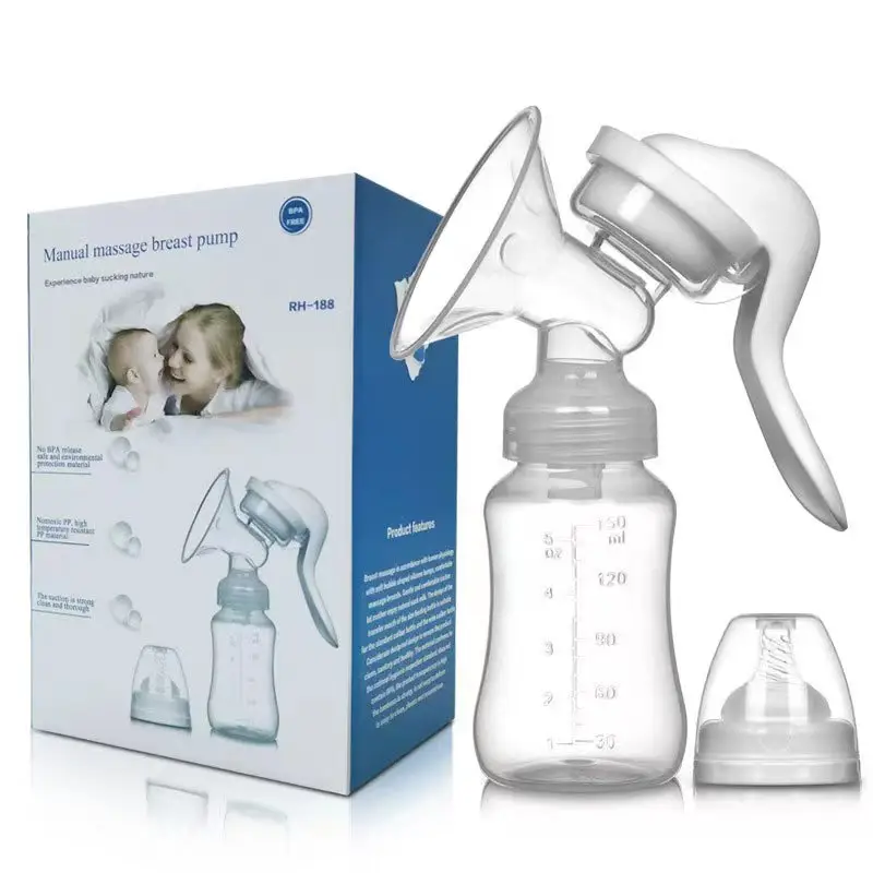 핸들 아기 우유 수유 펌프 BPA 무료 핸드 그립 유방 펌프가있는 실리콘 수동 유방 펌프
