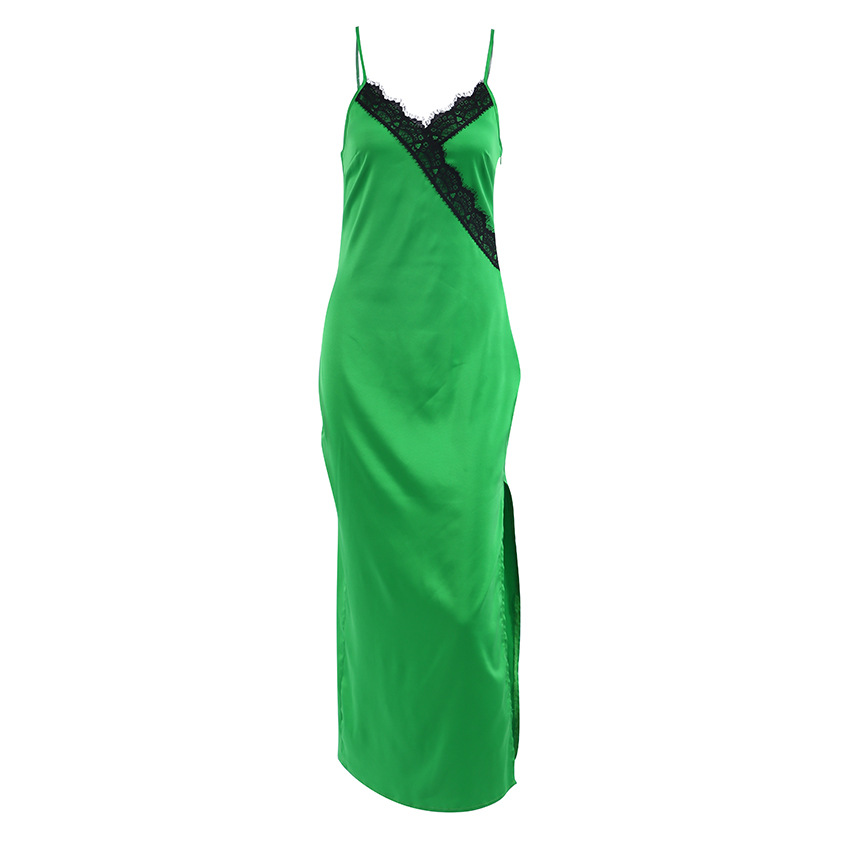 Custom Backless Maxi Dress Fashion Women Summer Sexy Strap Draped Neckline Side Seam Slit Satin