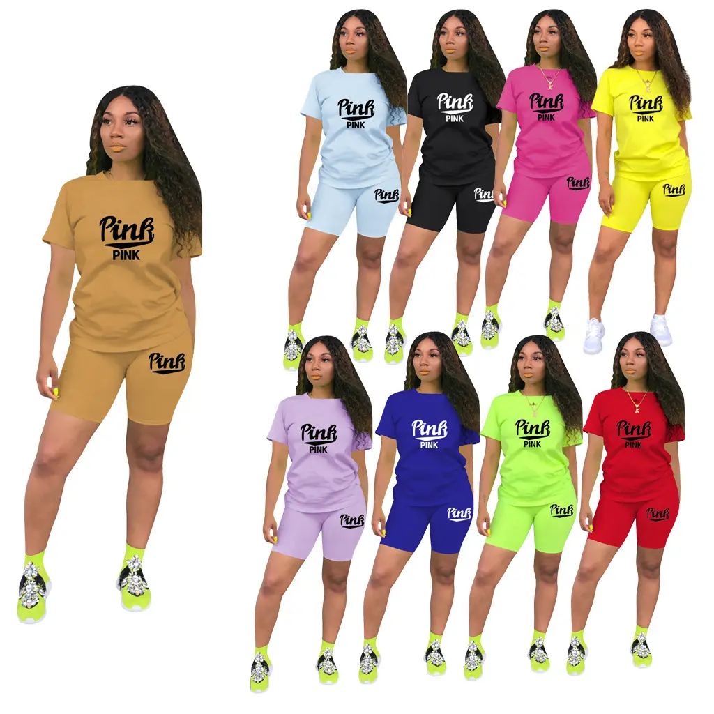 Yaz bayanlar spor 2 parça eşofman setleri spor spor T shirt kısa kadınlar için Set