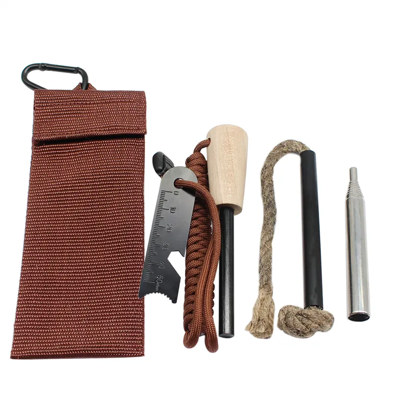 Kit di fabbricazione del fuoco di emergenza della Tinder della corda della iuta cerata dello strumento di campeggio della tasca per sopravvivenza