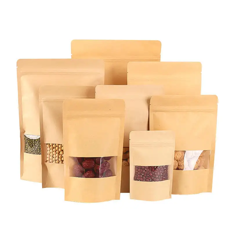 맞춤형 인쇄 식품 등급 포장 도매 일반 저렴한 공예 파우치 지퍼 브라운 크래프트 종이 가방