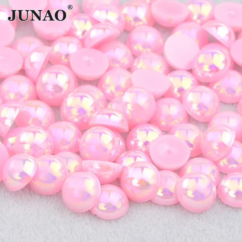 1.5 2 4 6 8 10 12 14 mm 100 perle posteriori piatte di colore rosa AB strass Applique perline semicircolare perle Flatback per la decorazione