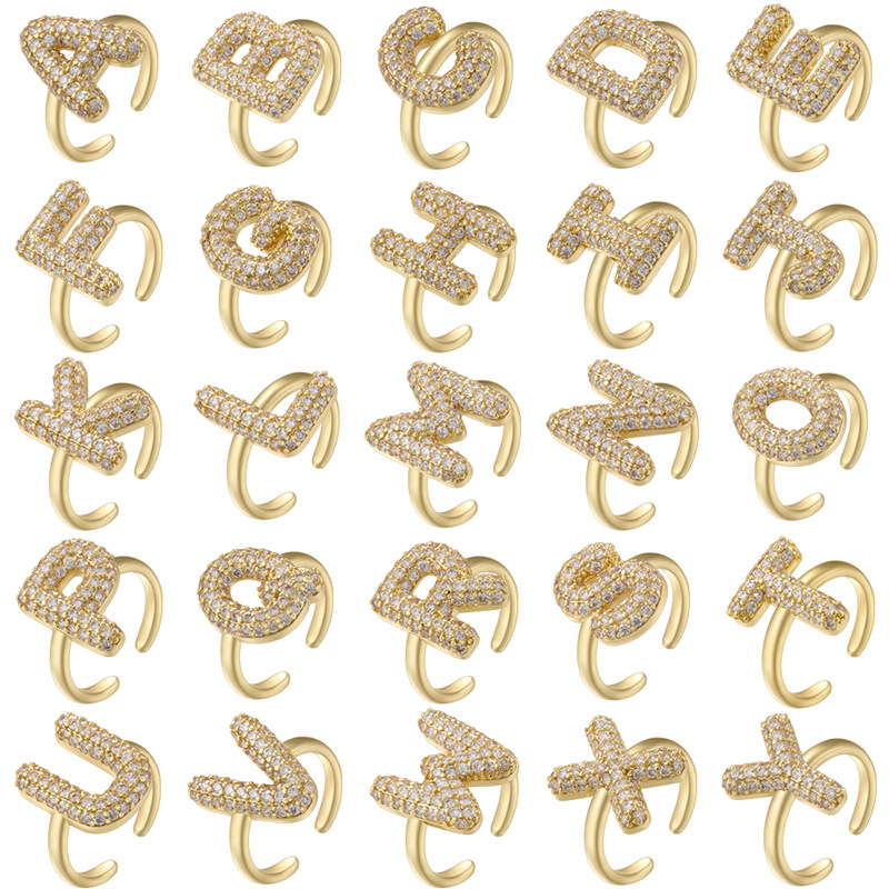 แหวนตัวอักษรภาษาอังกฤษฟองสีทอง