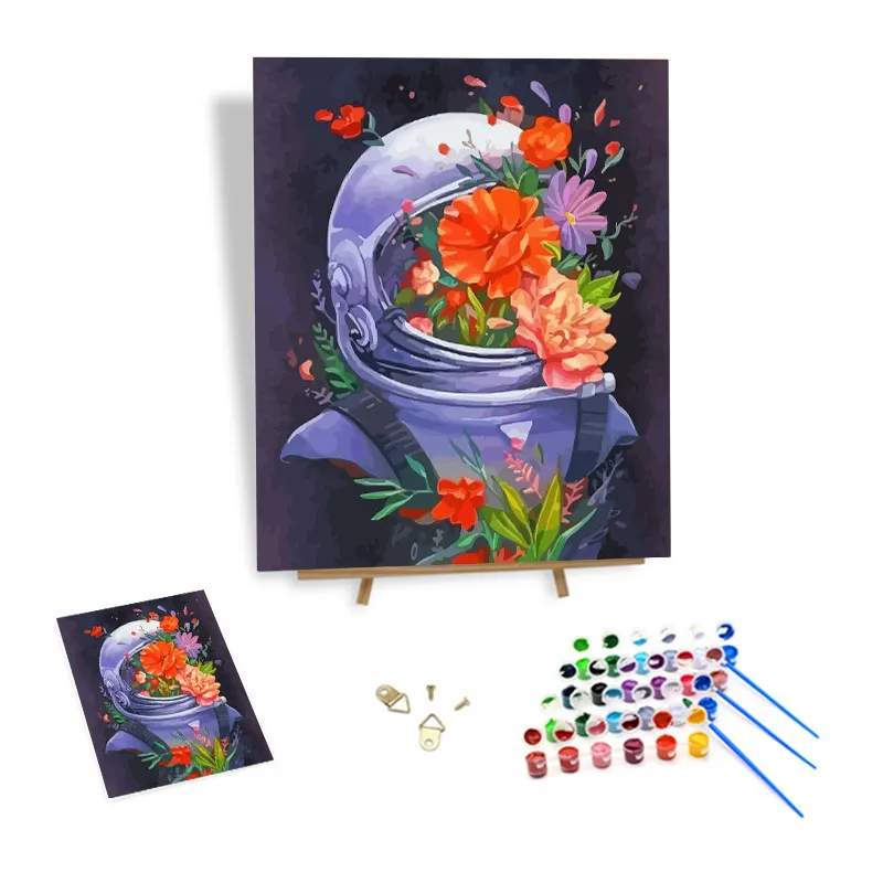 DIY pintura por números Kit 40x50cm personalizar lienzo astronauta con flores pintura por números