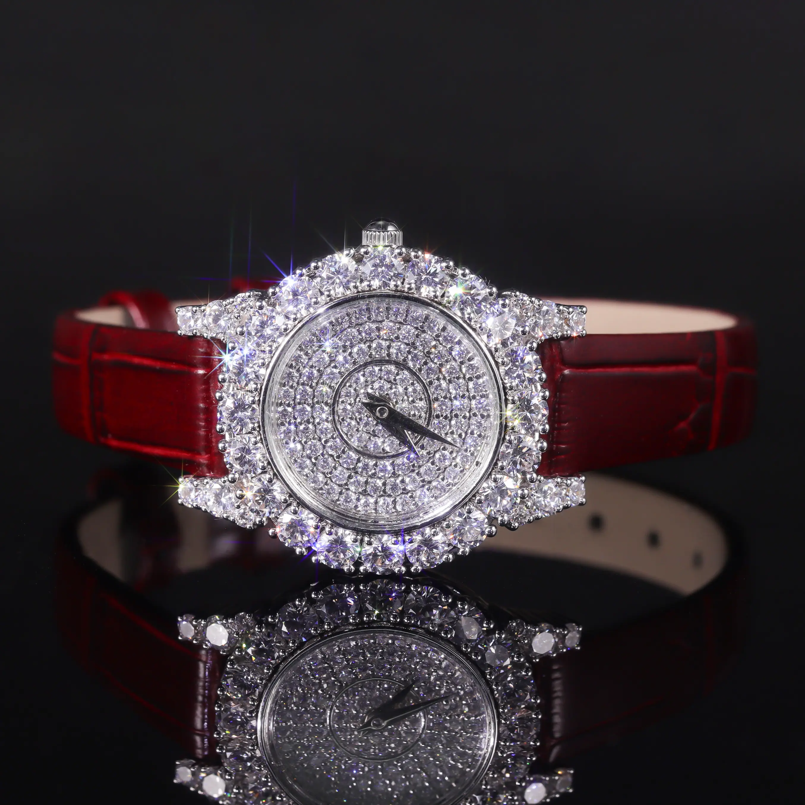JW002 Abiding Jewelry Factory Atacado Custom Ouro Luxo 925 Sterling Silver Quartz Moissanite Diamante Relógios para As Mulheres