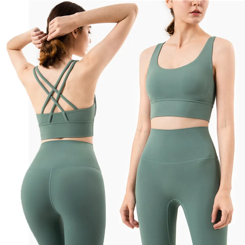Chaleco cruzado con espalda de belleza para mujer para Fitness Yoga, ropa interior deportiva transpirable de secado rápido, sujetador, camiseta sin mangas sólida