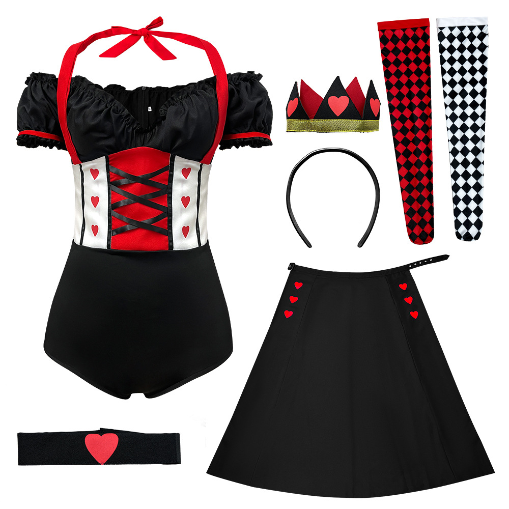 Black Complete set (bodysuit+skirt+collar+headband+socks)