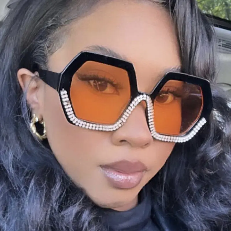 Diamante octogonal personalidad de lujo 2024 nuevas gafas exageradas gafas de sol de moda para mujer