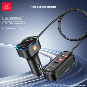XUNDD Fast Charging Multifunctional PD 30W Car <strong>Charger</strong> with Rear Expansion 1.5m Data Cable 3 Ports Car <strong>Charger</strong> - Product Image 3