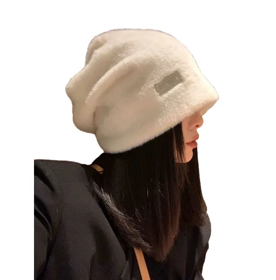 Venta al por mayor imitación de pelo de visón señoras al aire libre cálido cubierta sombrero otoño invierno más terciopelo suave piel sintética pila Beanie sombrero