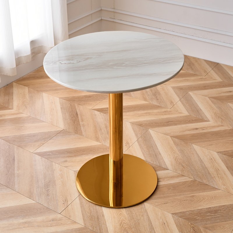 Mesa redonda Jazz blanca - Soporte para discos chapado en oro