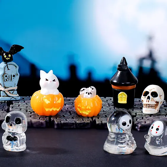 Jardim jardim halloween brinquedos cartoon ovelhas cavalo ação figuras pequeno animal figurines caixão lápide monstro fantasma abóbora