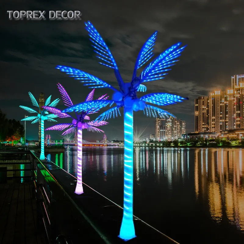 Toprex Customized Large Park Ornamental Metal Frame Coconut Tree Waterproof Led Outdoor Artificial Tree Palm