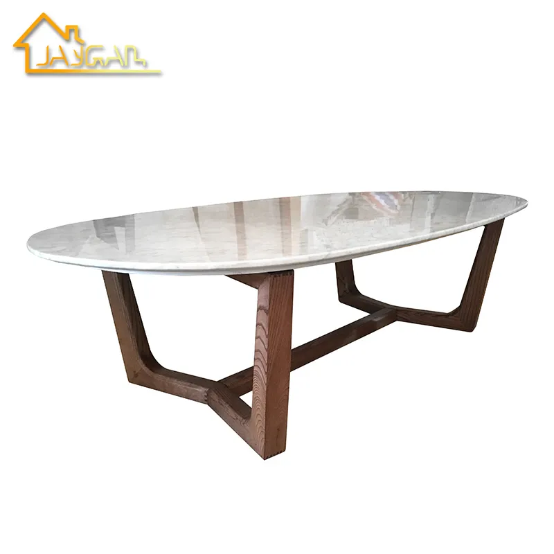 Tavolo da salotto moderno per divano a forma di l gamba in legno con tavolino ovale in marmo per studio
