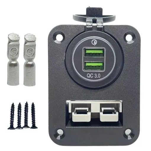 Thumper steker konektor gaya Flush Mount Panel 50 Amp dengan adaptor perjalanan USB soket pengisi daya usb QC3.0 ganda