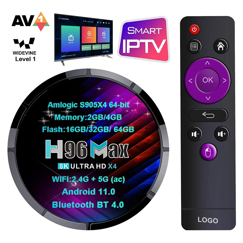 Vente en gros TV BOX H96max Quad Core S905 Android 11 BT5.0 Dispositif de streaming 4GB Ram 64GB Rom 6K IPTV Set Top TV Box Android TV Box
