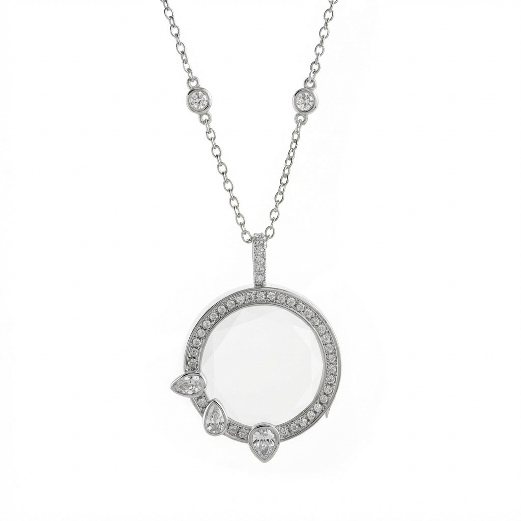 Collier boîte ronde goutte d'eau zircon blanc-boîte vide en argent