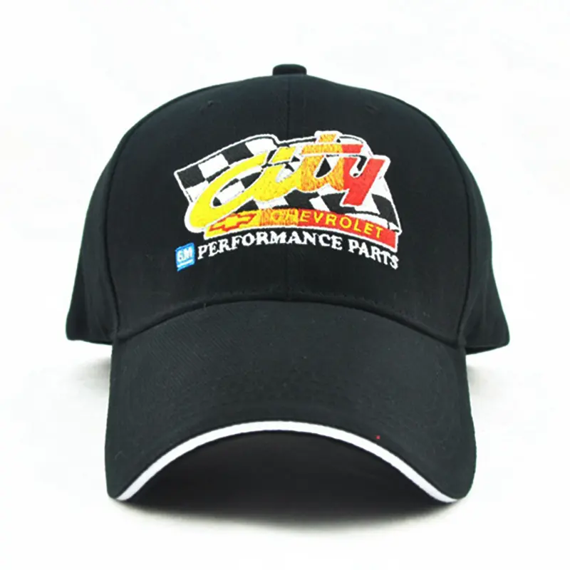 Custom Black Cycling Racing Car berretto da moto Logo personalizzato 6 Panel Flag ricamo cappello stampa berretti da baseball sportivi per adulti per uomo