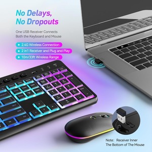 Ratón de teclado recargable de 2,4 Ghz con soporte para tableta de teléfono Combo de teclado y ratón inalámbrico silencioso RGB silencioso para computadora, PC - Product Image 6