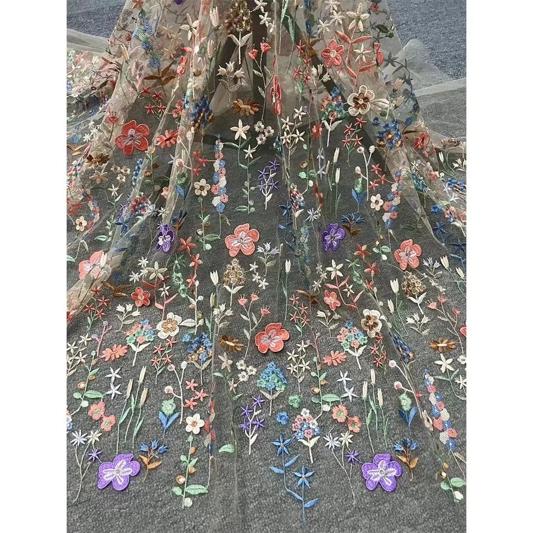 Vestido de noiva floral 3D bordado com tecido de renda em tule, vestido de renda com flor 3D bordado, ideal para mulheres, em venda
