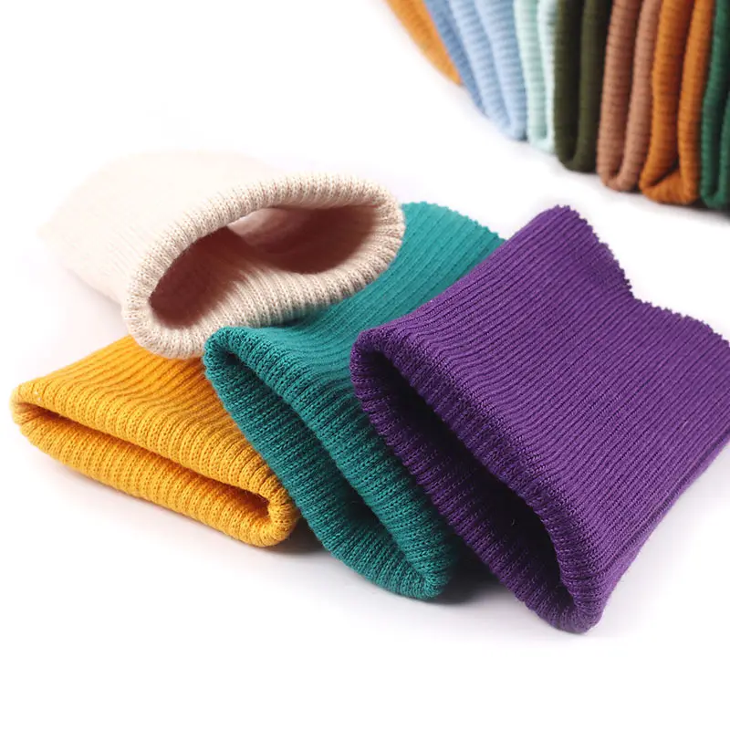 Vente en gros de tissu de manchette côtelé à rayures tricoté à haute élasticité tissu de poignets côtelés en tricot de couleur unie pour accessoires vestimentaires