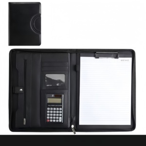 Carpeta de Bloc de notas de cuero PU de negocios personalizada con cremallera Bloc de notas legal Carpeta ejecutiva Cartera de cuero A4