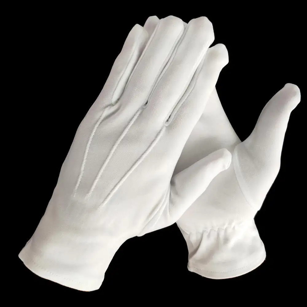 Dedo completo algodón blanco transpirable esmoquin disfraz Honor Formal guardia elástico puño desfile guantes