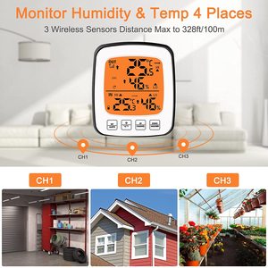 Bán buôn pin Powered bên trong bên ngoài nhiệt kế ẩm kế với với 330ft phạm vi 3 cảm biến từ xa và đèn nền LCD hiển thị - Product Image 3