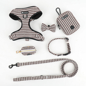 2024 Pet Shop Trate Bag Com Dispenser Houndstooth Padrão <span class=keywords><strong>Design</strong></span> Personalizado Dog Harness Pet Collar Leash Set