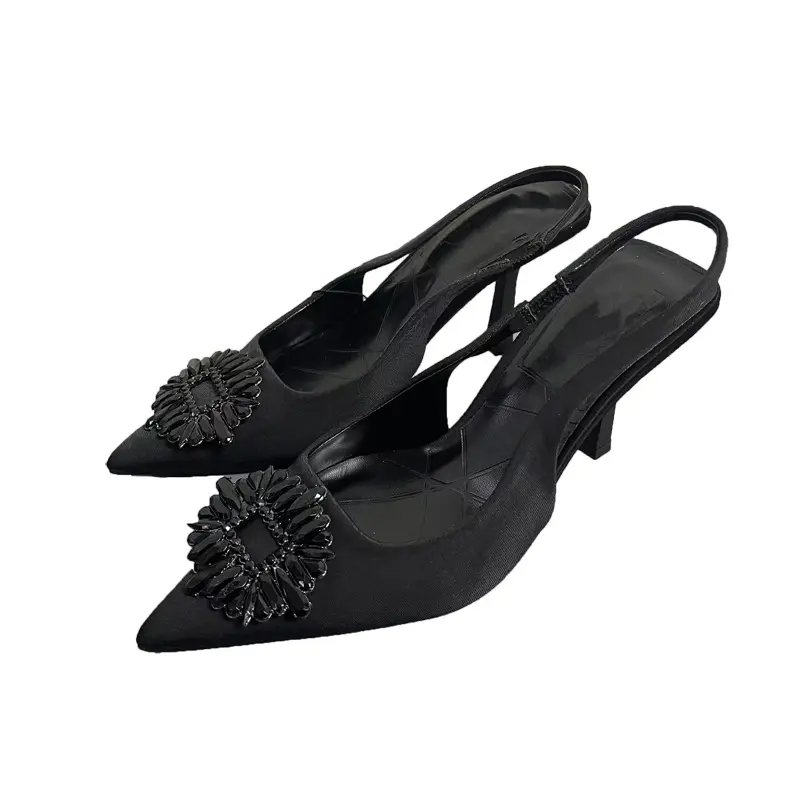 Sandalo da donna all'ingrosso scarpe con tacco alto da donna a punta nera con tacco a spillo da ufficio