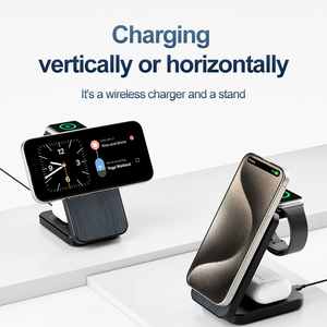 折りたたみ式3 in1ワイヤレス充電器は、金属パネル付きの1つのワイヤレス充電ステーションにすべて収まります