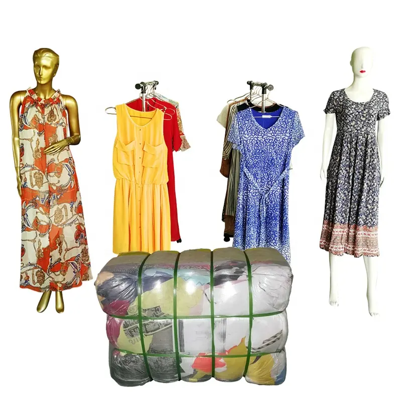 Second Hand Used Ladies Silk Dress Single Use Sino baler Sleeveless Tops Serious Sorted Fashion Used Clothes
