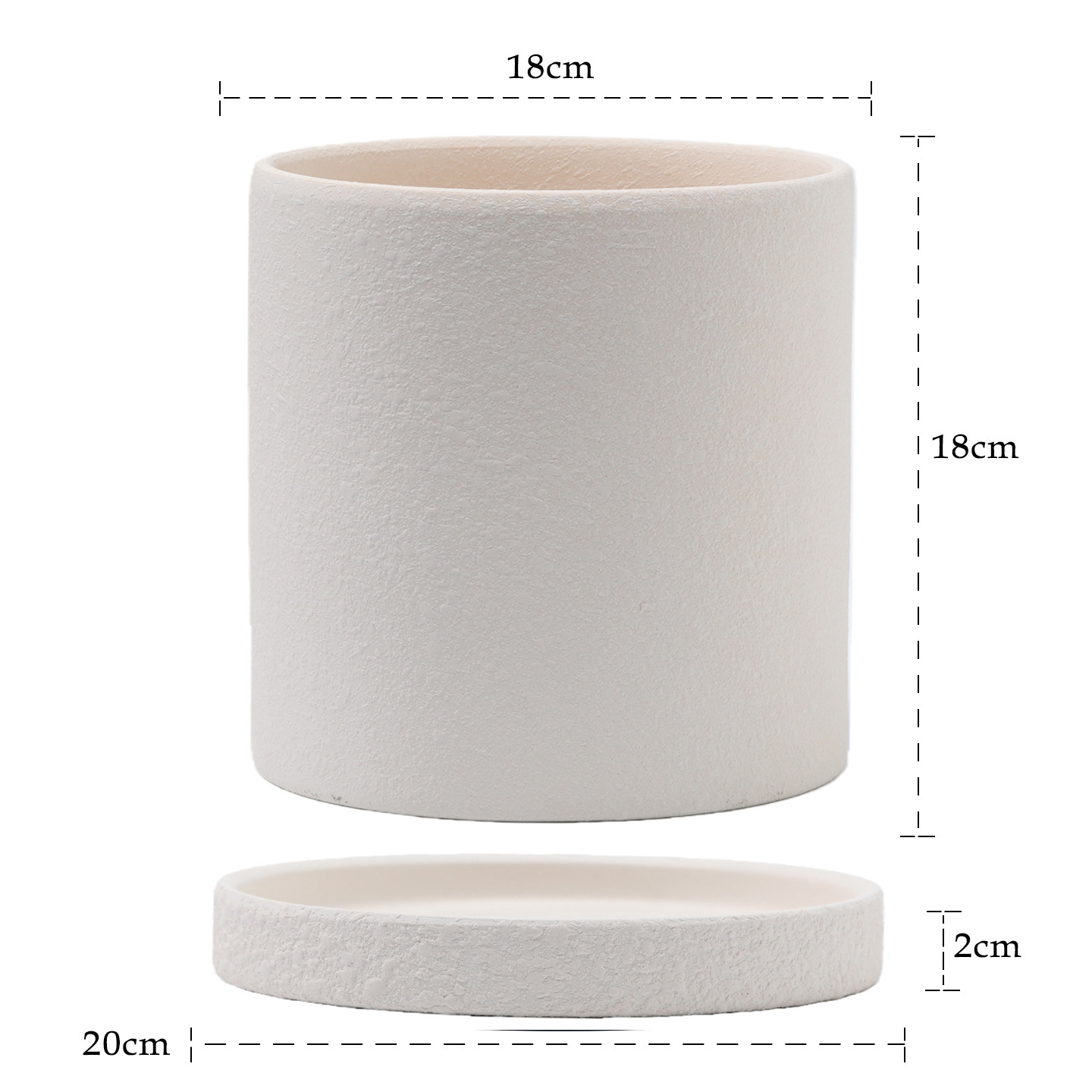Straight cylindrical bisque clay slip textured surface-1818 cm