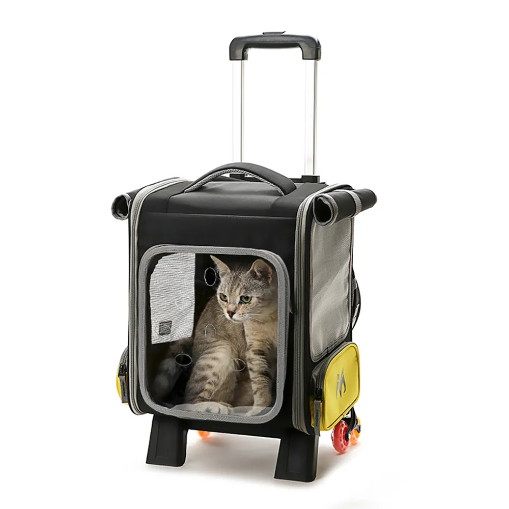 पहियों के साथ अनुकूलित पोर्टेबल दृश्यमान विंडो ट्रॉली पालतू कुत्ता बिल्ली बैकपैक सामान बॉक्स वाहक