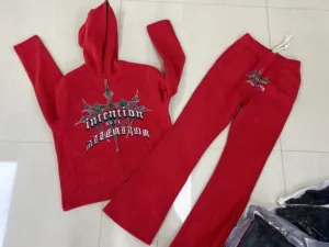 Biểu Tượng Tùy Chỉnh Axit Rửa Sạch Sweatsuit Mặt Trời Faded Vintage Tracksuit Thạch 480 GSM Zip up Hoodie Set Axit Rửa Tracksuit - Product Image 5