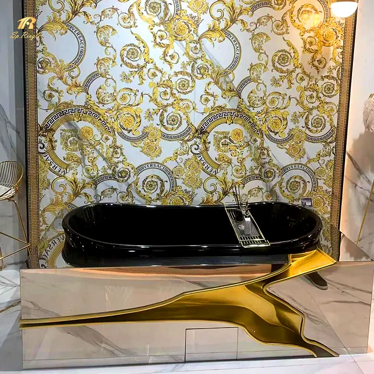 Springletile fabrication de grandes dalles de carreaux italiens miroir décoratif vitrifié noir et or salon mur carreaux de salle de bain