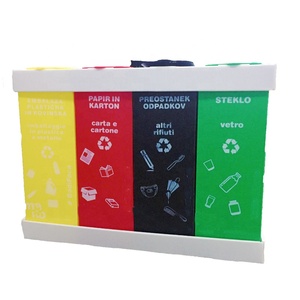 Şık yeşil sarı kırmızı siyah geri dönüşüm kutusu 4 bölme plastik oluklu çöp ve çöp kutusu seti - Product Image 3