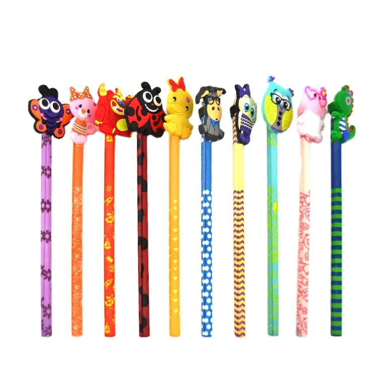 Tùy Chỉnh 7.5 Inch 10Pcs Zoo Quà Lưu Niệm Flock Bìa In Ấn 4C Bút Chì Rắn Đổ Xô Bút Chì Sang Trọng Xuất hiện Hb Chì Bút Chì Cho Trẻ Em