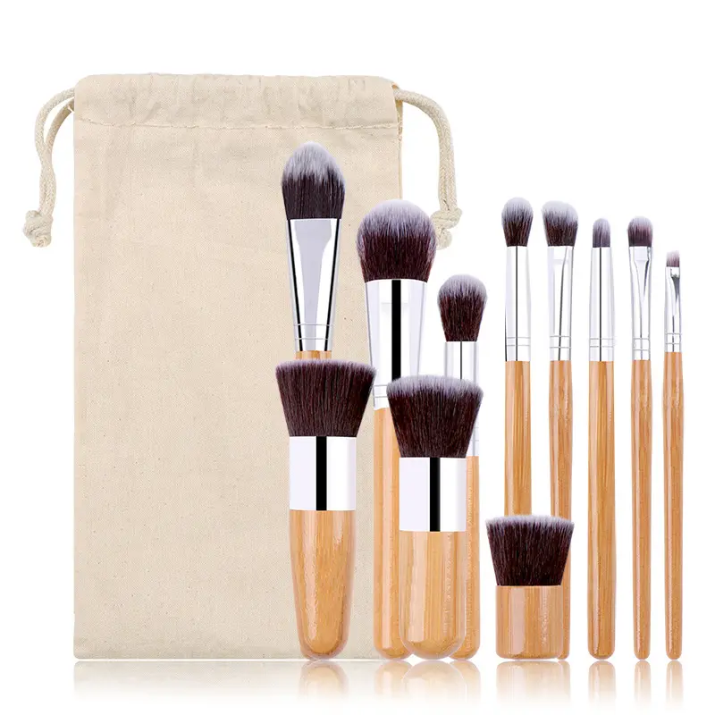Kit de pinceaux de maquillage professionnels synthétiques, outils de make-up écologiques, 11 pièces, haute qualité, vente en gros