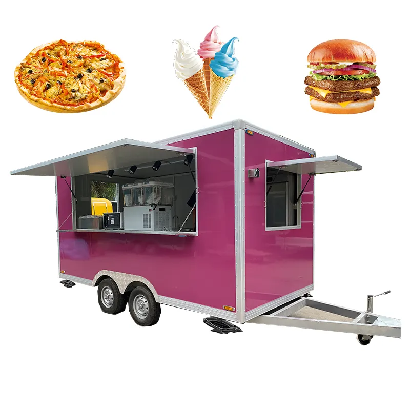 Vendita calda Mobile carrello cibo Fast Snack camion quadrato Hot Dog rimorchio gelato Van chioschi con attrezzature da cucina
