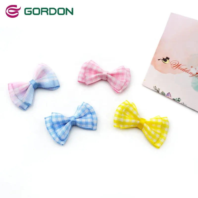 Jersey warna cerah gaya Musim Semi Gordon pita lingerie pita busur buatan tangan mini pita kotak-kotak busur untuk Sepatu baju anak