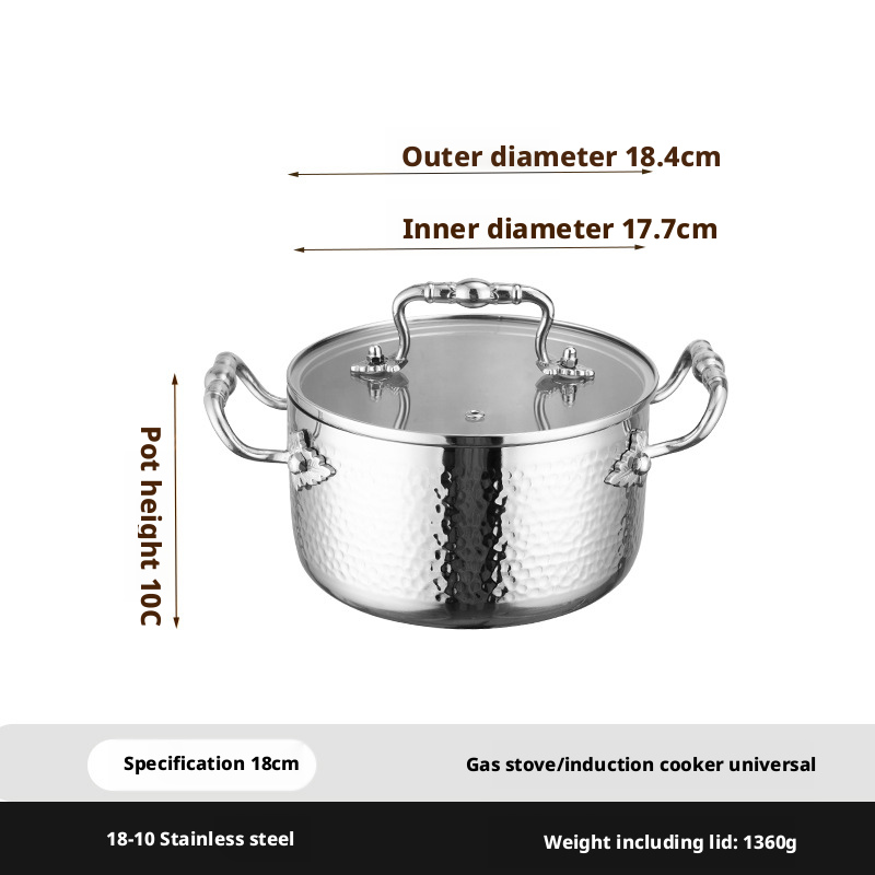 Marmite à soupe à double oreille martelée en argent 18 cm avec couvercle