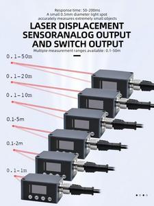 Sensor de distancia láser de alta precisión, NPN + Salida analógica RS485, conector M12, sensores ópticos semiconductores rojos de alta precisión, conector M12 - Product Image 6