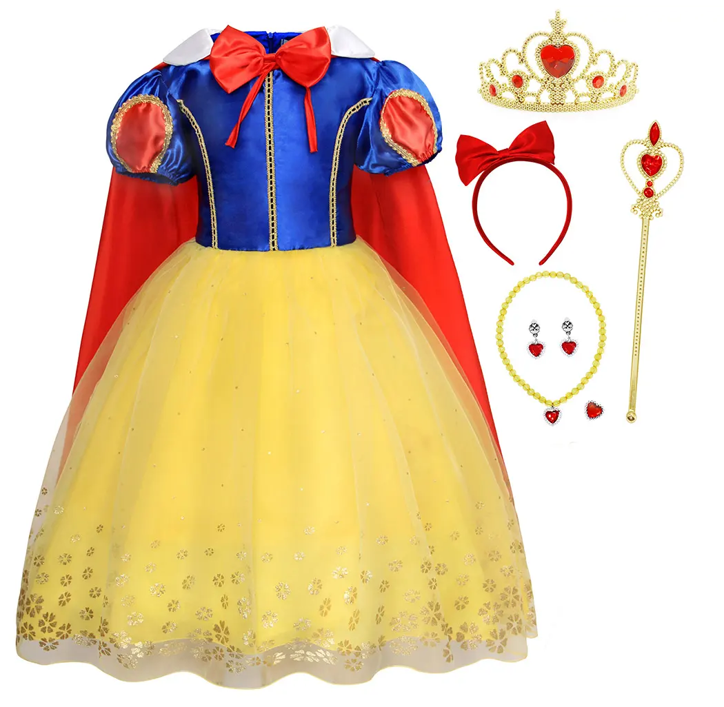 Vestido de princesa para festa de aniversário, fantasia de Halloween, fantasia de princesa multi-Branca de Neve Elsa Anna Sophie Aurora Rapunzel, beleza pequena Encanto
